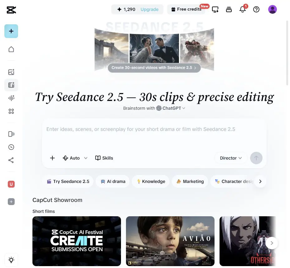 Interfaz de CapCut para hacer videos con inteligencia artificial