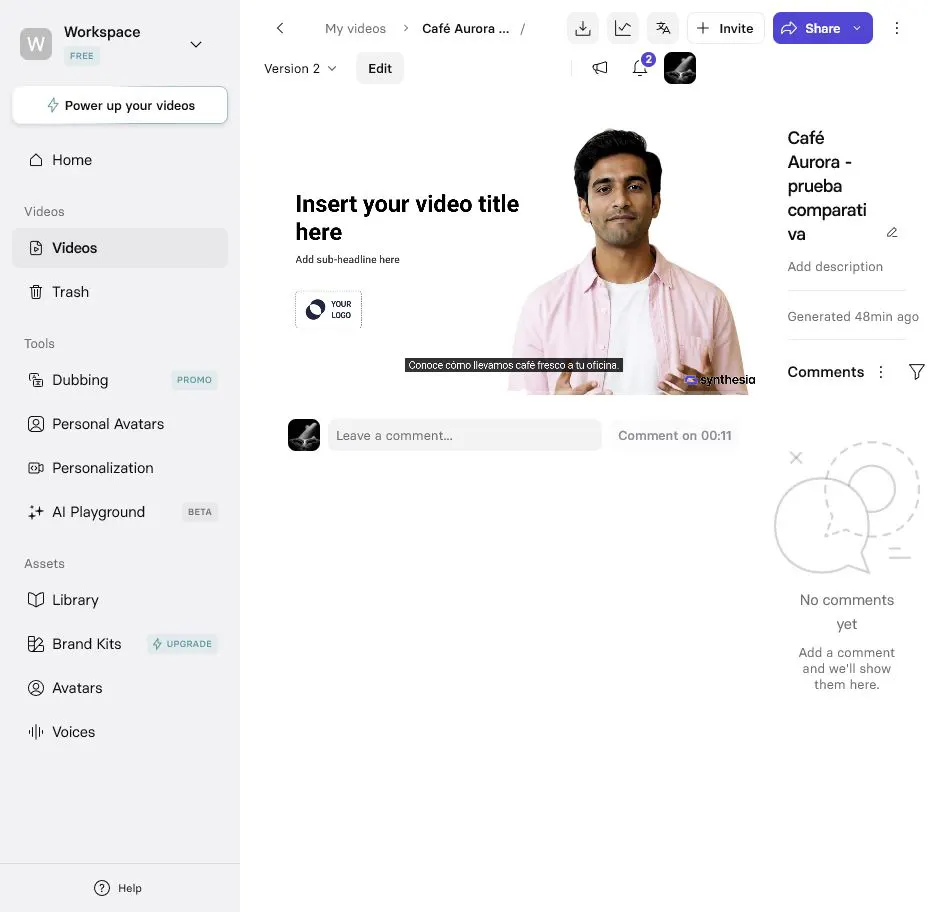 Video con avatar y subtítulos en español creado con Synthesia