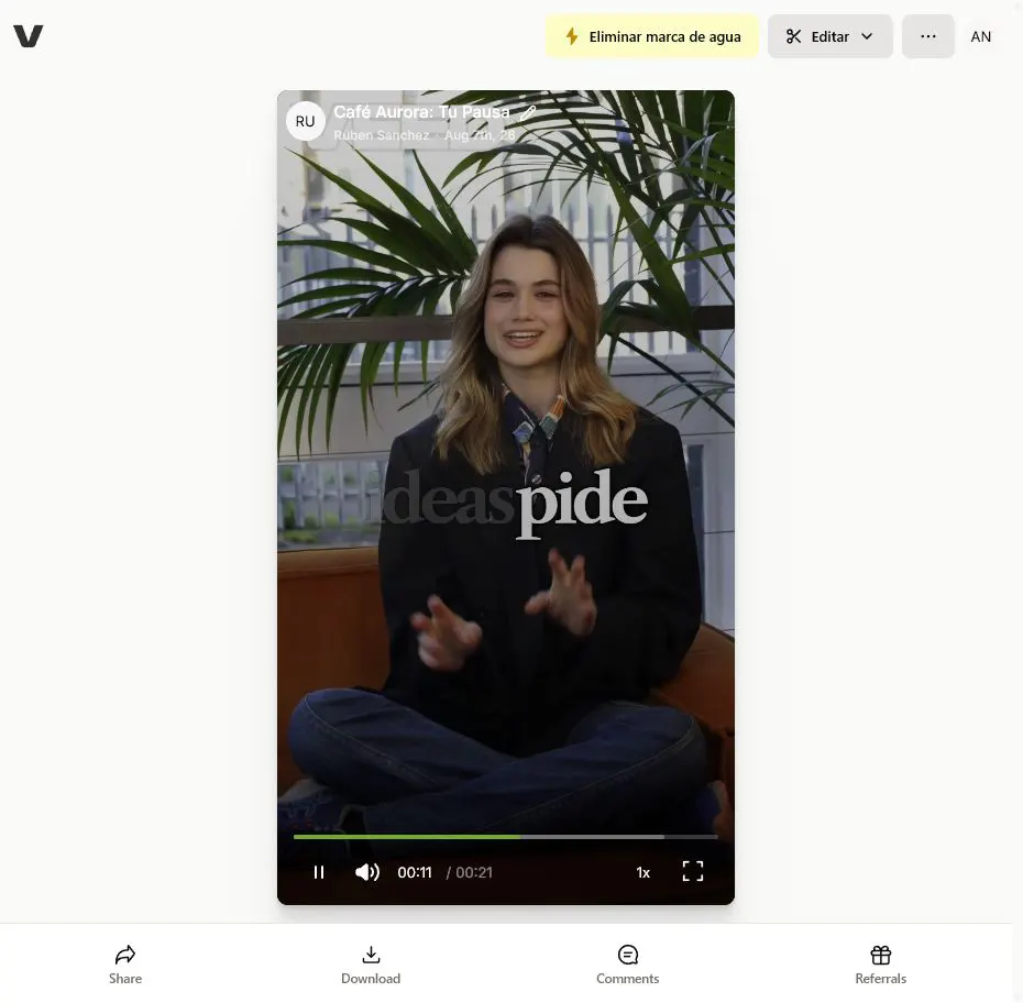 Video vertical creado con VEED para la prueba de Café Aurora